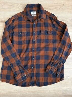 Goodfellow & Co Rust and Navy Plaid Button-Down Shirt